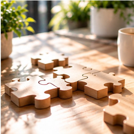 Piese de puzzle din lemn care se îmbină